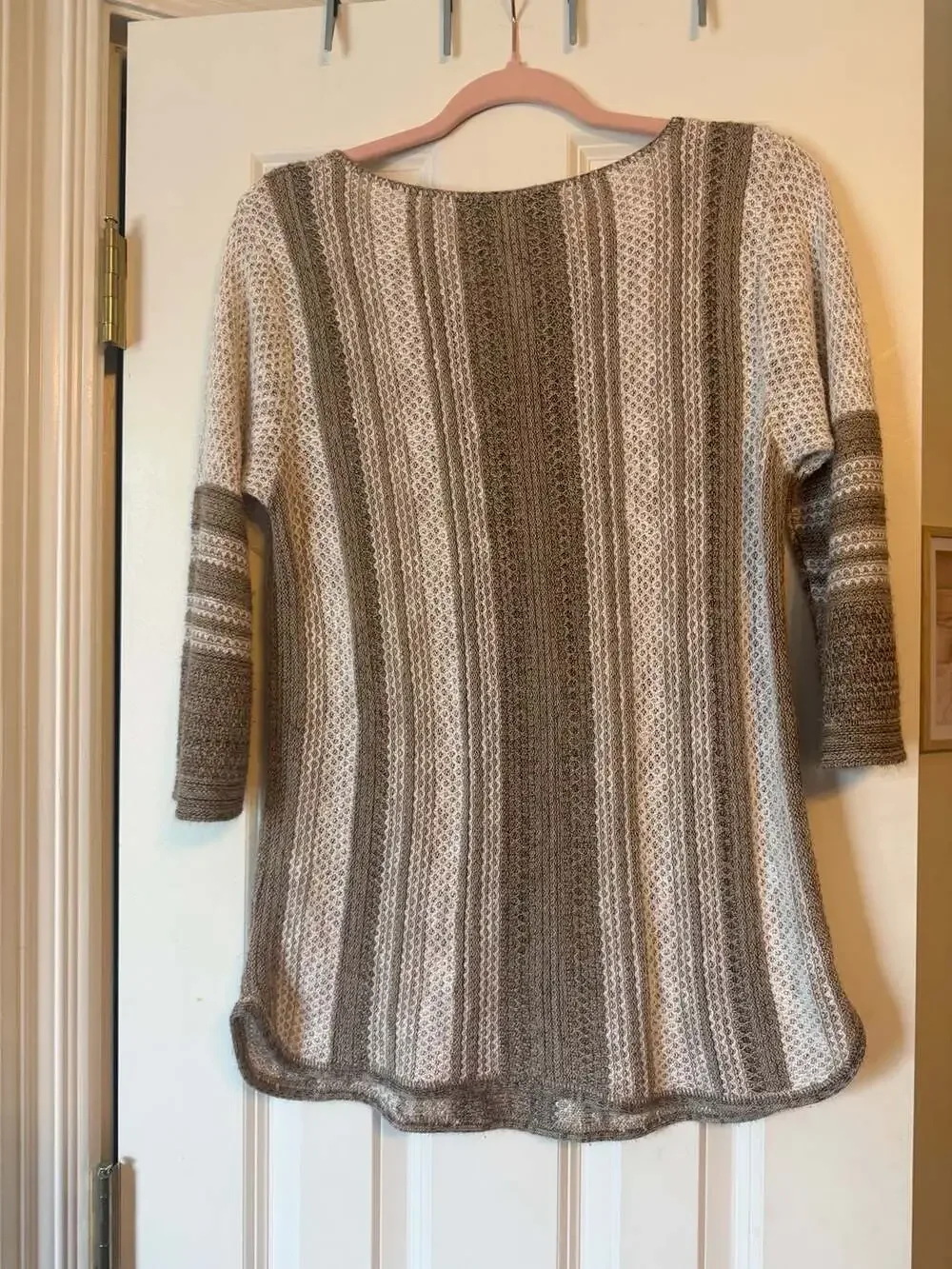 Christopher & Banks Petite Striped Knit Tunic Sweater with Lace-Up Neckline